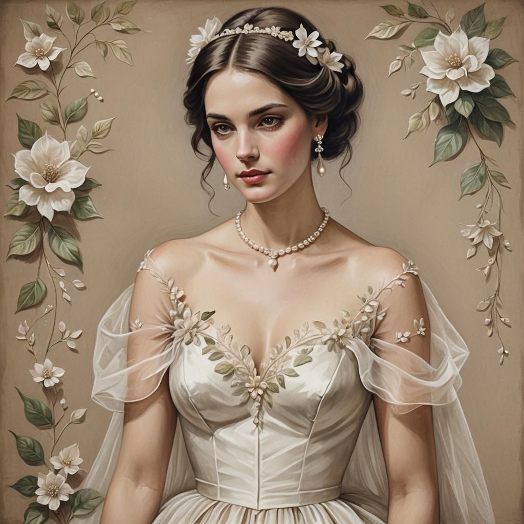 Chalk Drawing of Brunette in Organza Gown