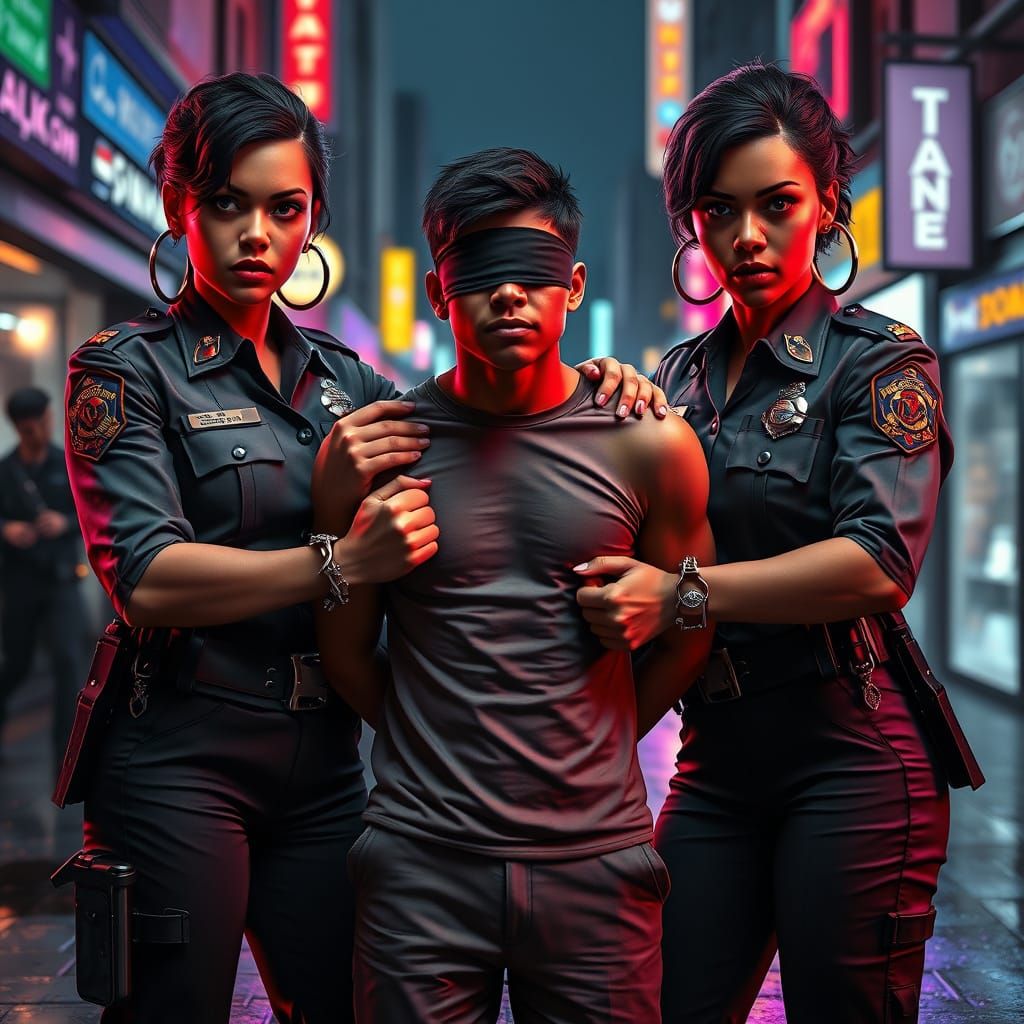 Tough Female Police Officers Stand Guard Over Captive Man in...