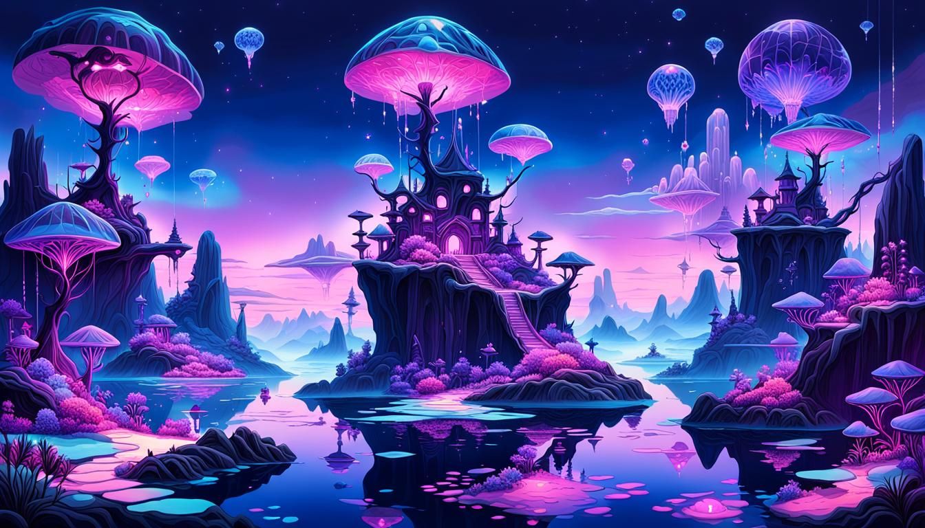 Enchanted Isles: A Bioluminescent Twilight Landscape