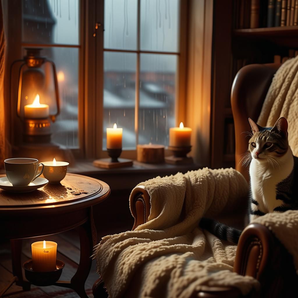 Cozy Living Room with Fireplace in Digital Art