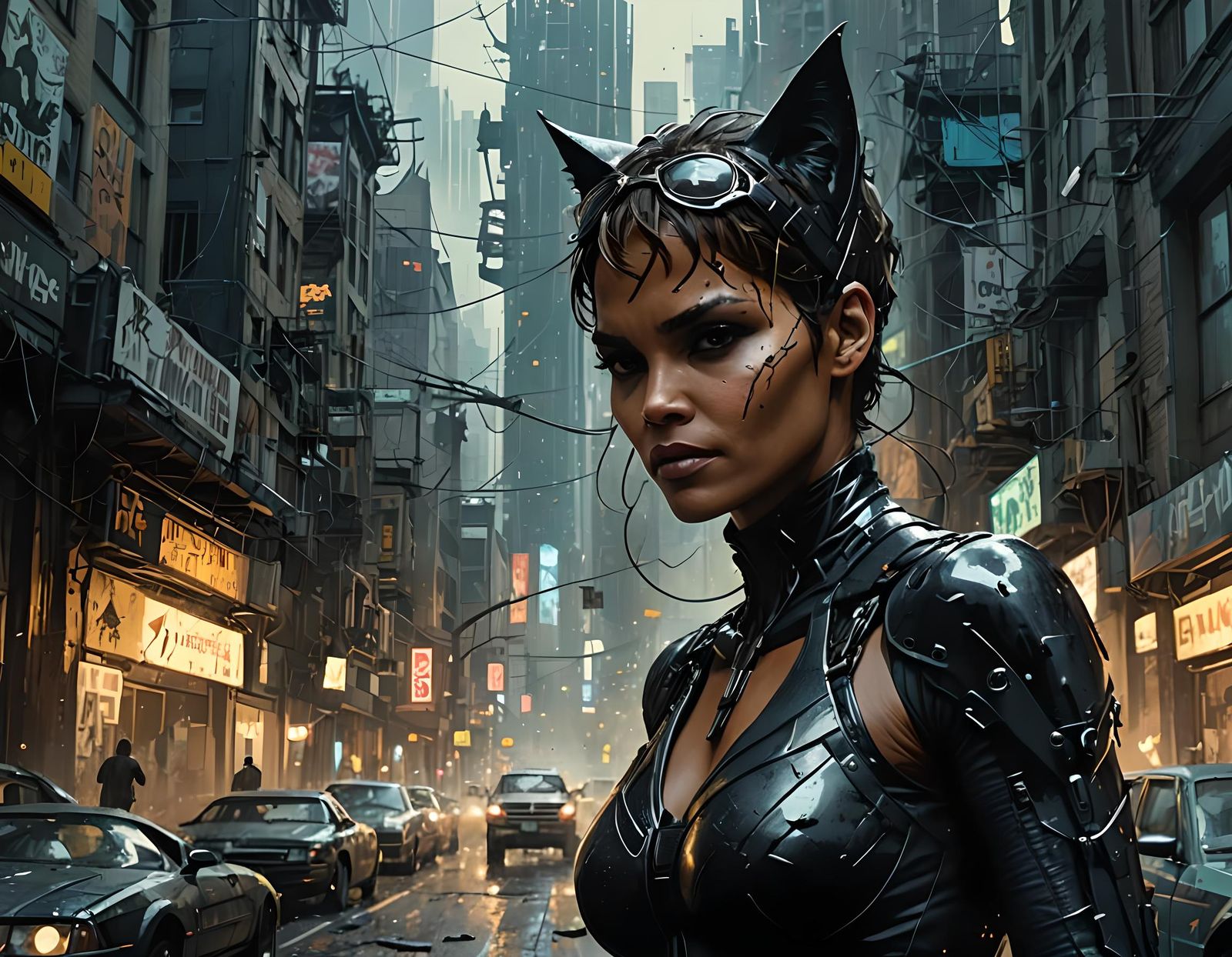 Halle Berry as Catwoman: Hyperdetailed Matte Painting