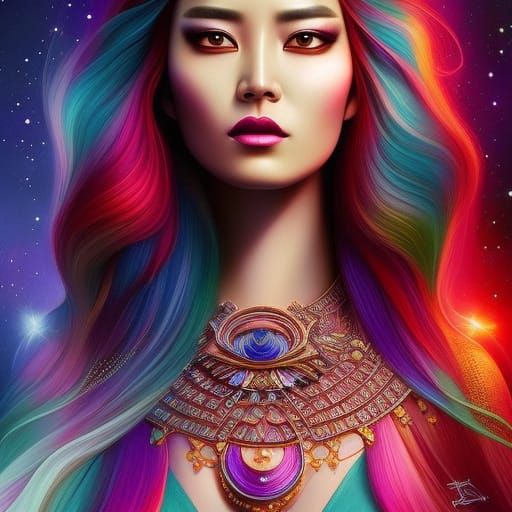 Cosmic Sorceress Portrait in Gothic Fantasy Art Style