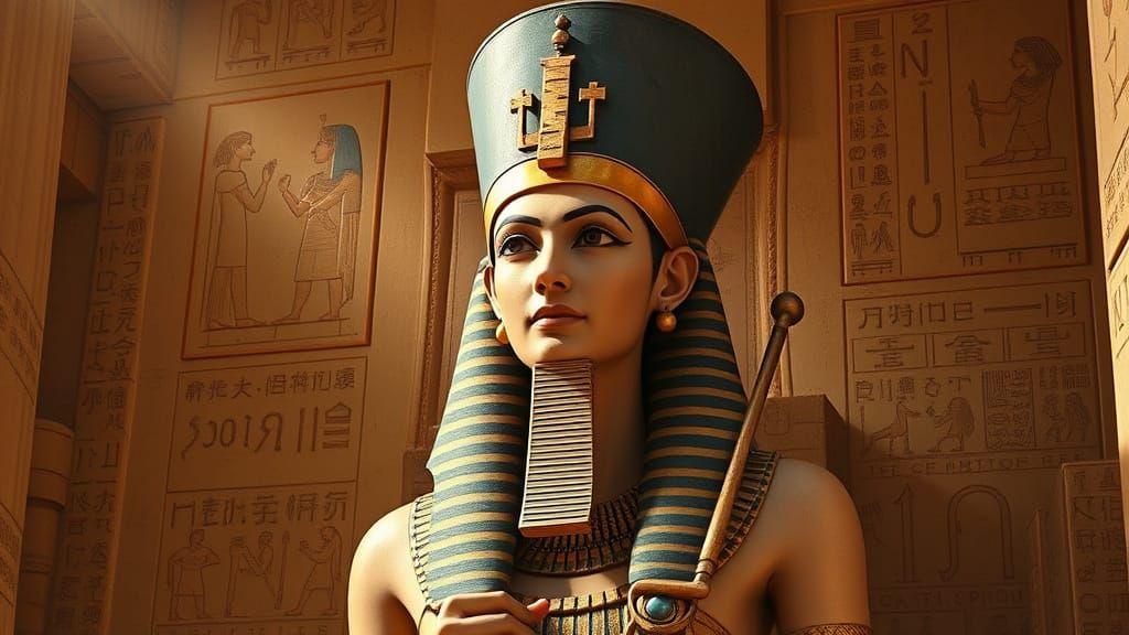 Hatshepsut as Pharaoh in Ancient Egyptian Relief Style