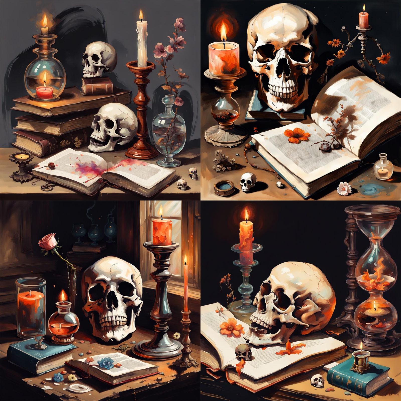 Vanitas Still Life with Skull and Hourglass