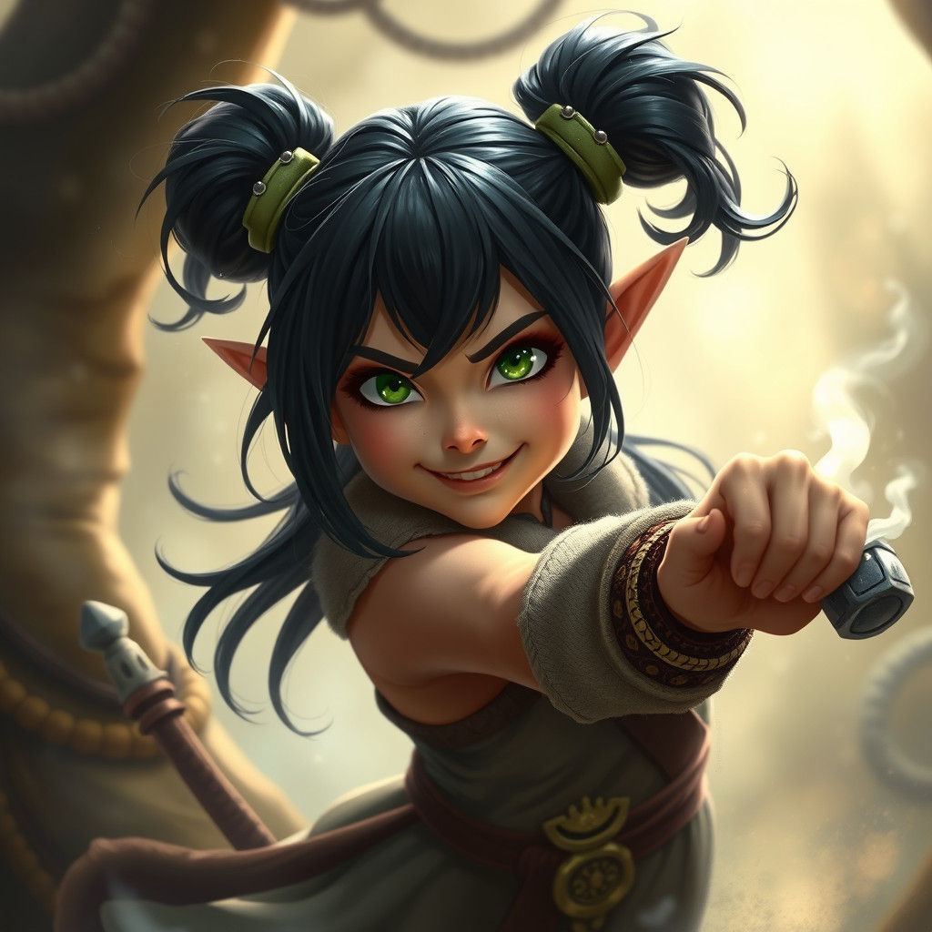 Halfling Fighter with Bubble Ponytails in Ethereal Light