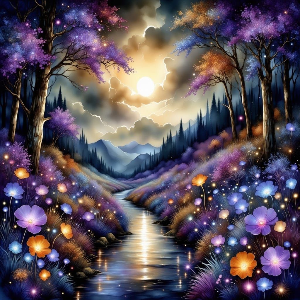Enchanted Night Garden in Lavender-Gray Haze