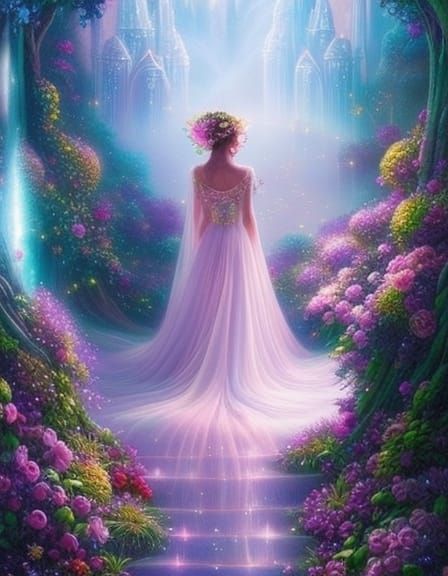 Ethereal Elf Cultivating Roses in Moonlight, Art Nouveau Sty...