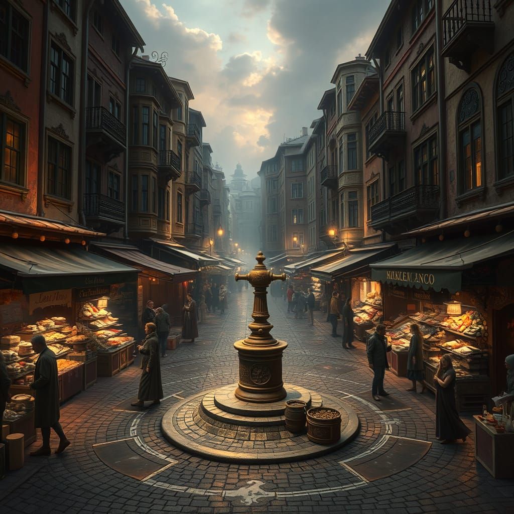 Fantasy City Market in Dramatic Digital Painting Style