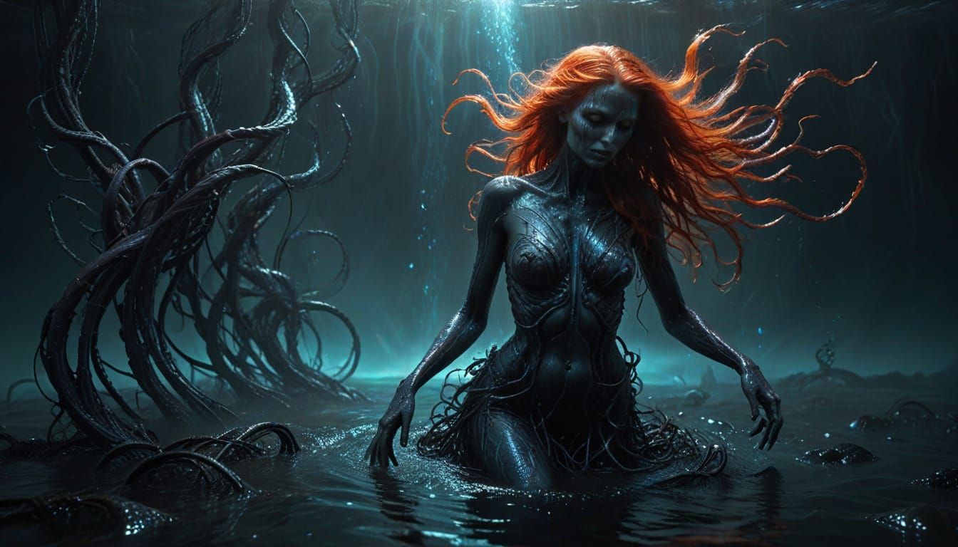 Dark Surreal Siren Emerges from Murky Depths