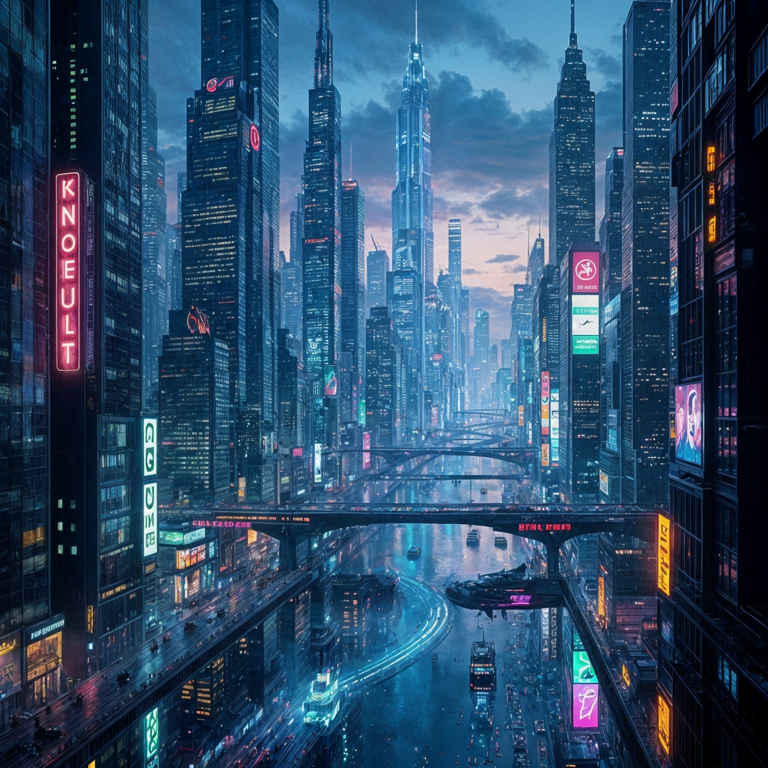 Futuristic Liquid Metal Cityscape at Twilight