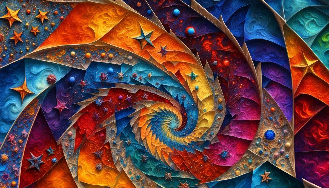 Fibonacci Stars in Impasto Oil Paint Style