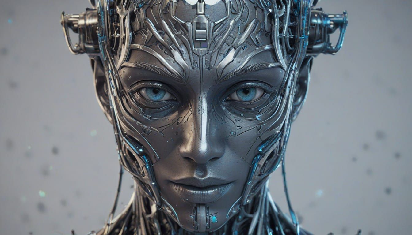 Android Boy's Joyful Contortion in Vibrant, Metallic Shimmer