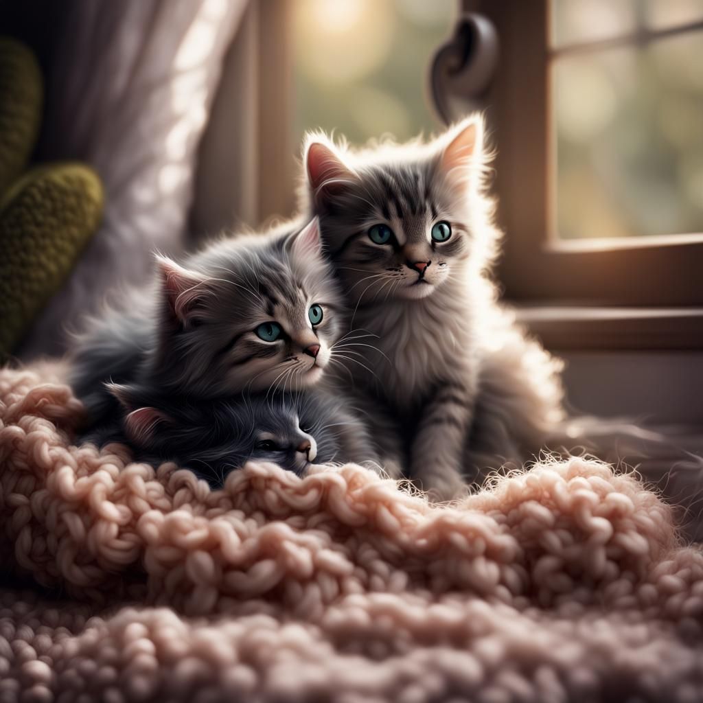 Kitten Snuggles with Crochet Cat Toy