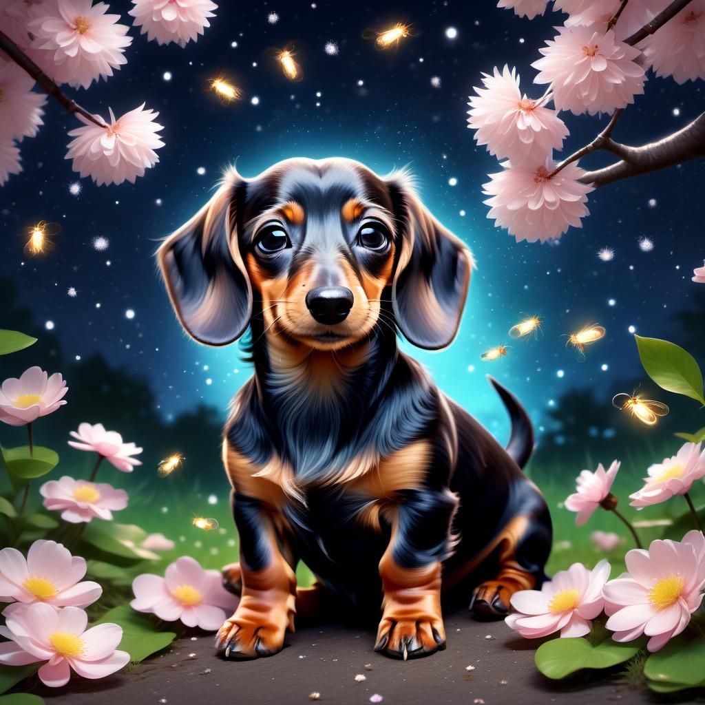 Adorable Dachshund in a Magical Night Scene
