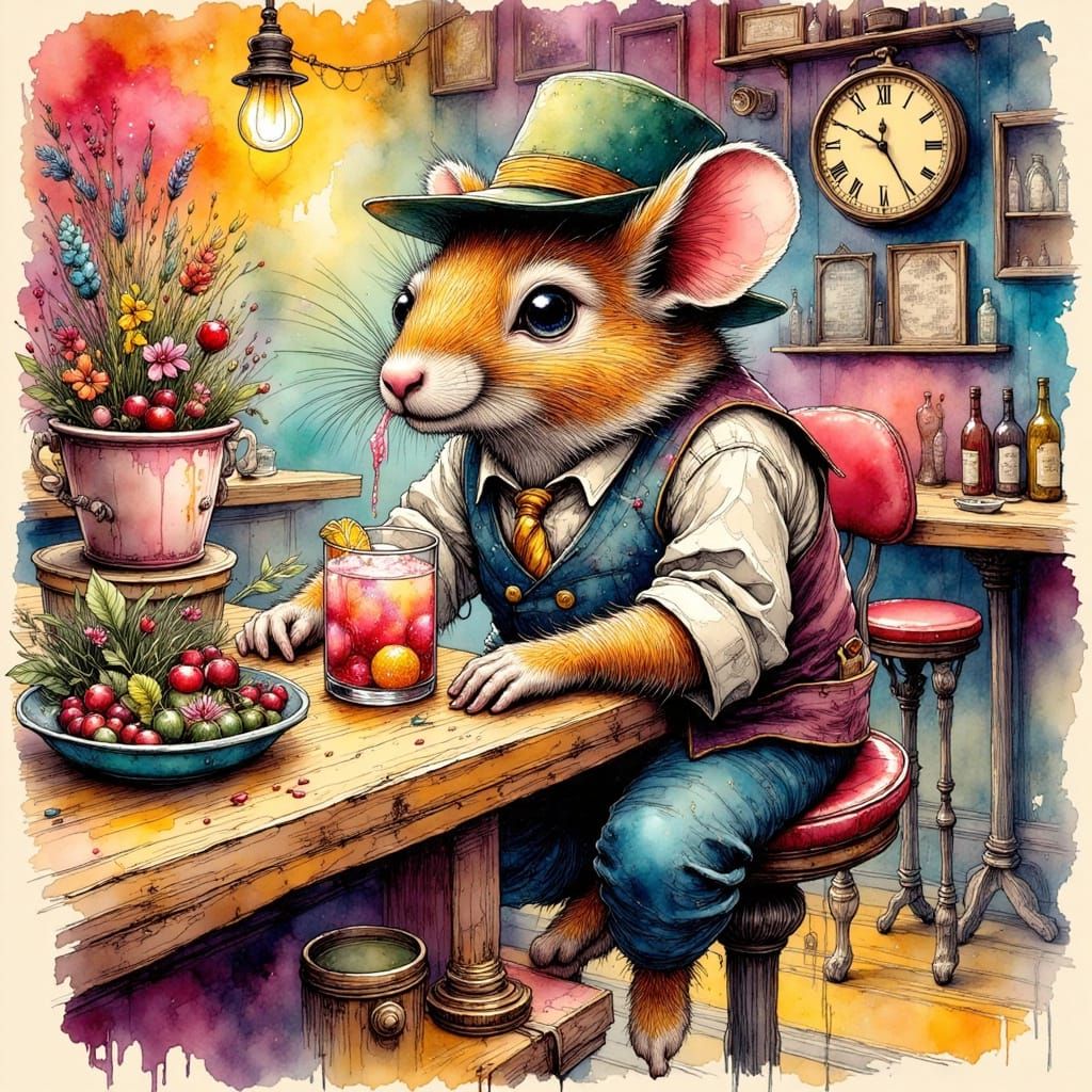 Rodent Bartender in a James Jean Style