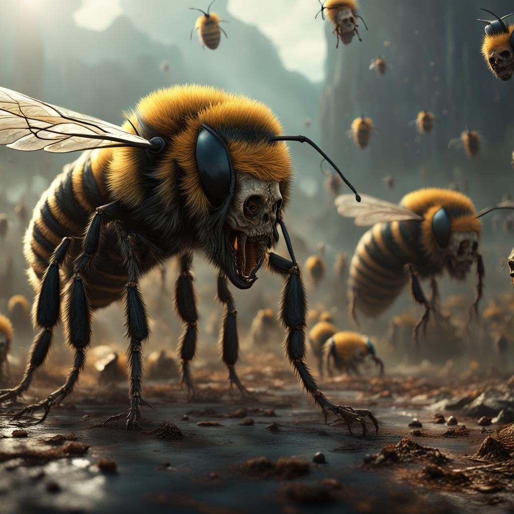 Post-Apocalyptic Skull Bees in Detailed Matte Painting