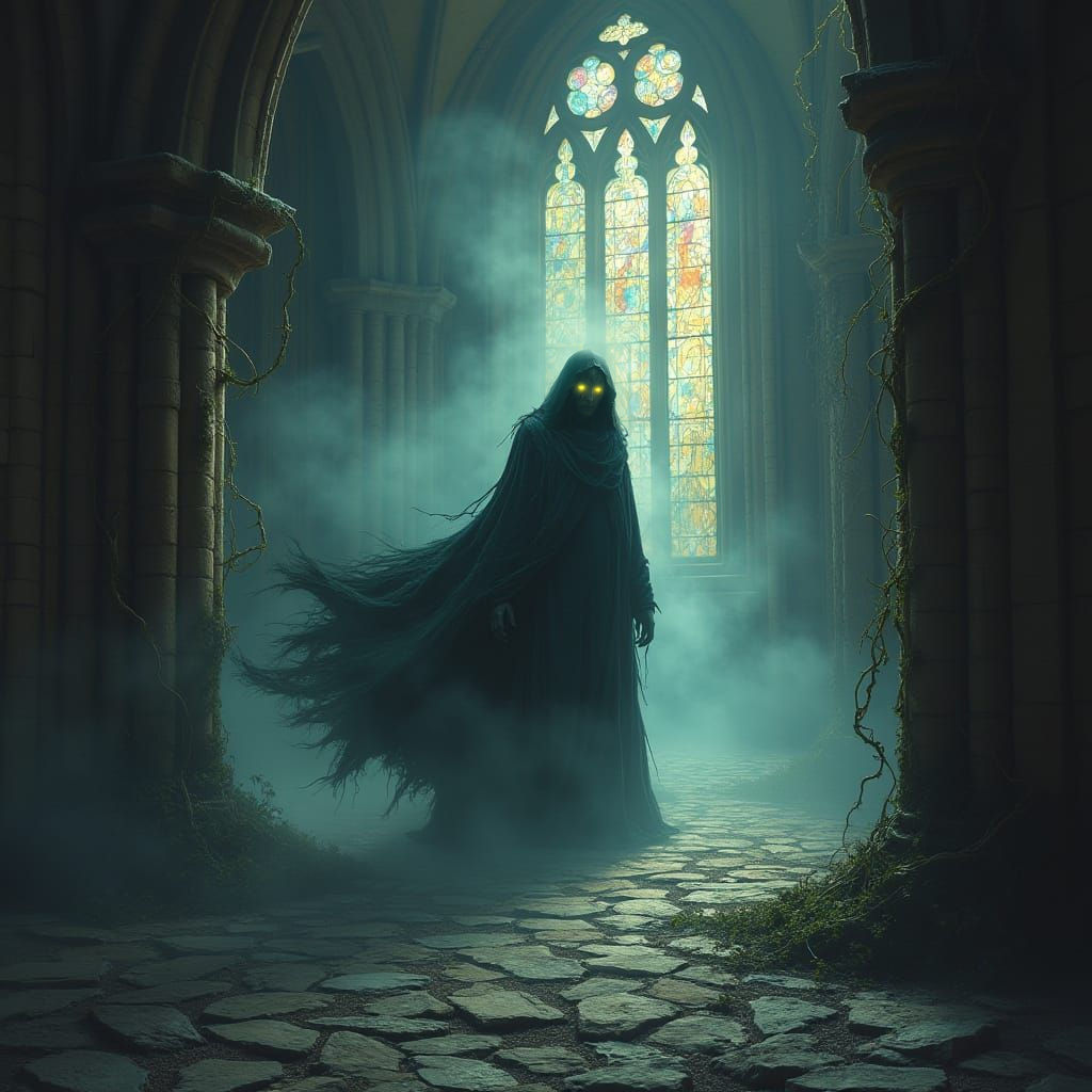 Ethereal Specter in Gothic Cathedral