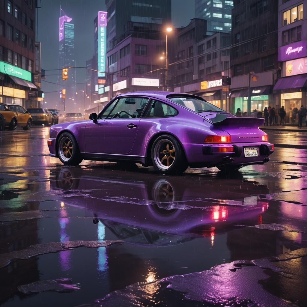 Purple Porsche 911 Drifting: Photorealistic Fantasy Art