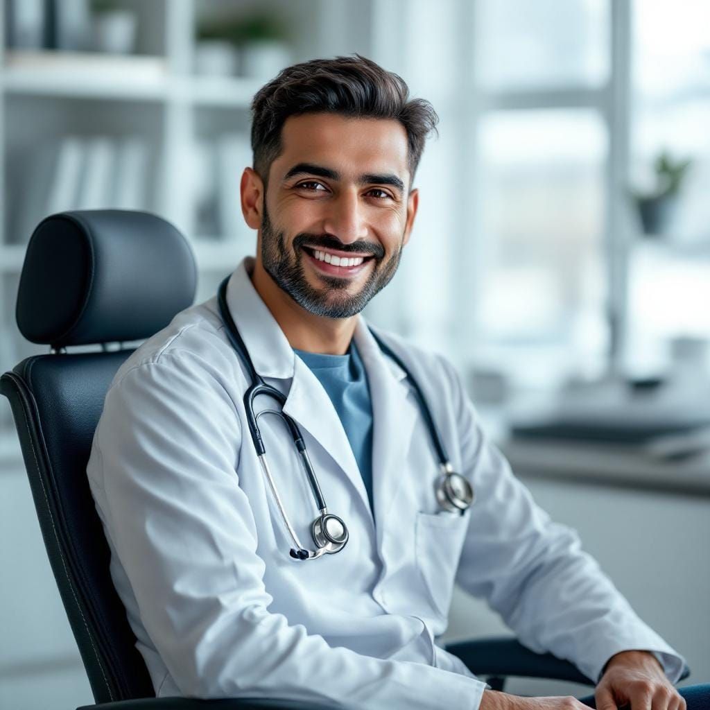 Friendly Egyptian Doctor Portrait in Photorealistic Style