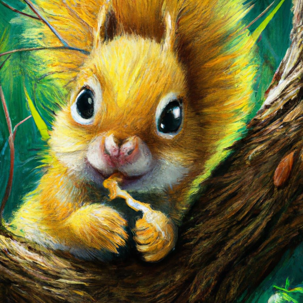 Hyperrealistic Chibi Squirrel Enjoying a Treat