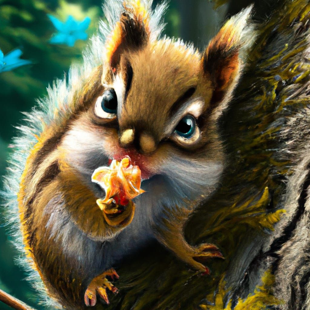Hyperrealistic Chibi Squirrel Enjoying a Treat
