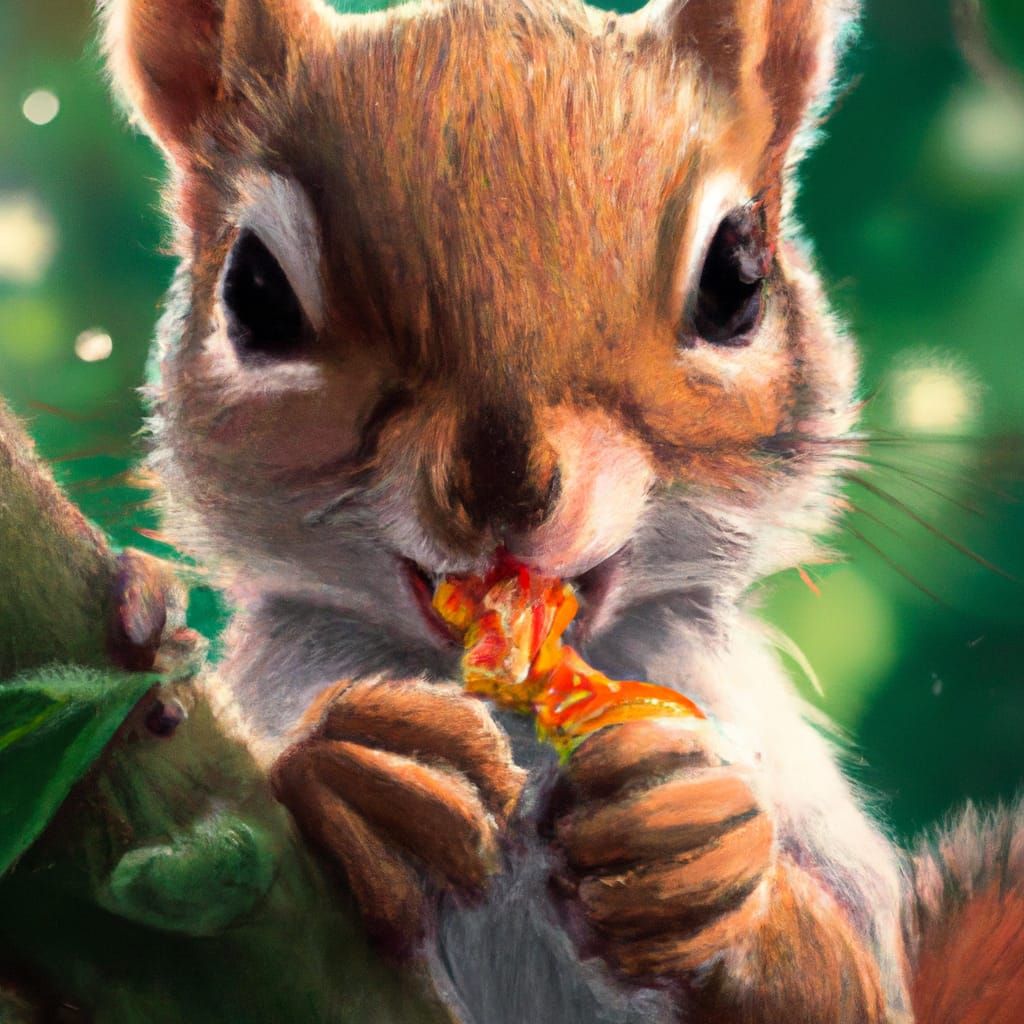 Hyperrealistic Chibi Squirrel's Tasty Treat