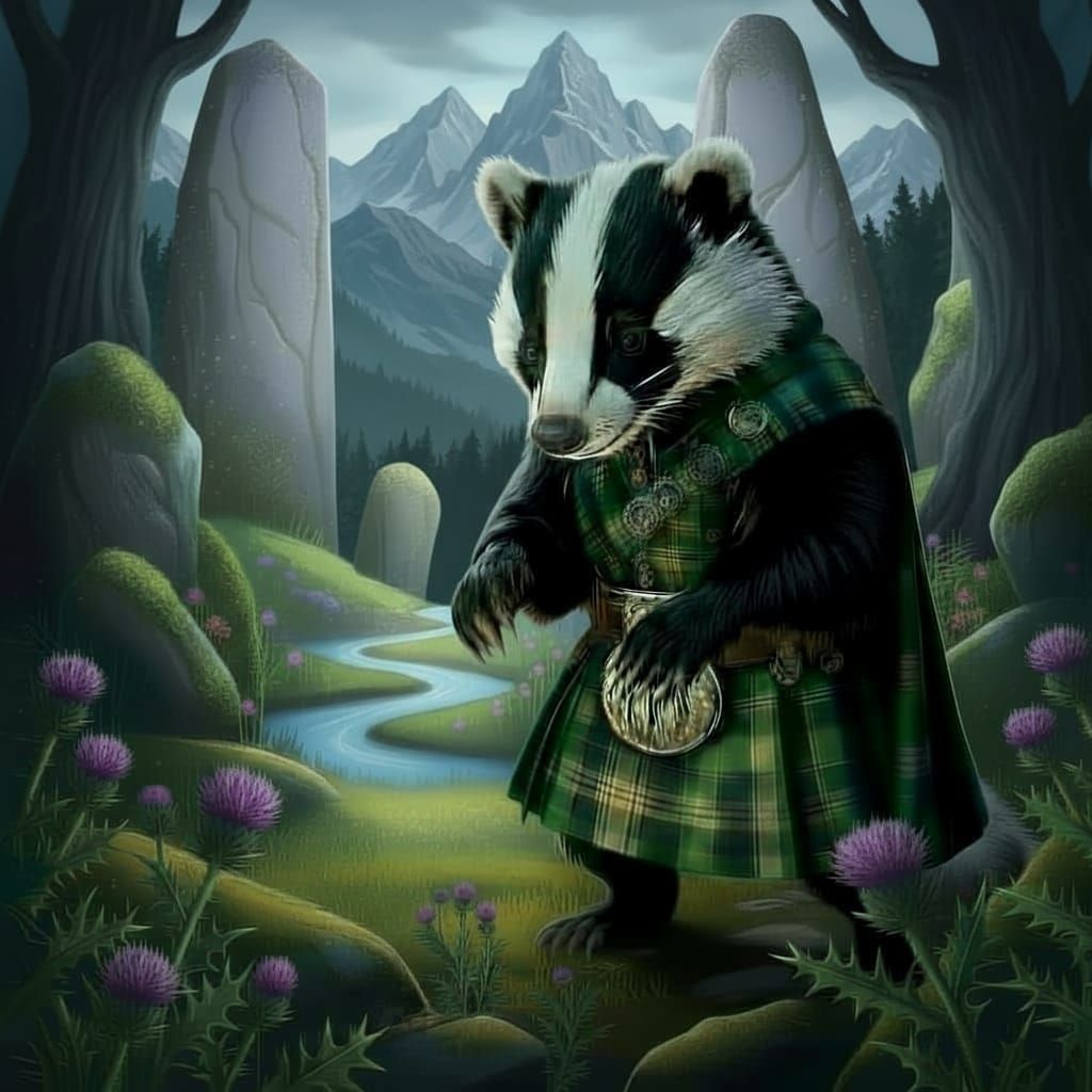 Badger Discovering Runes in Cozy Cabin