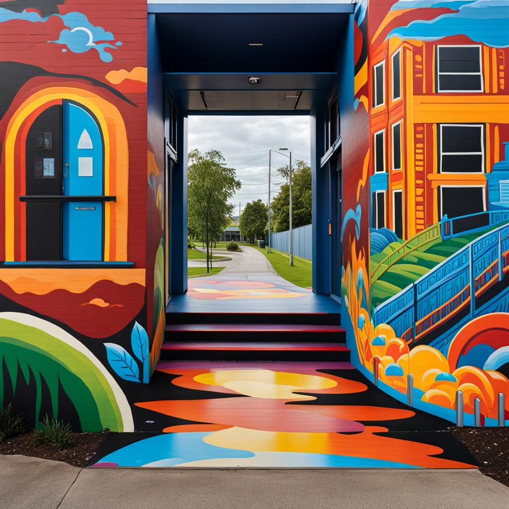 Vibrant Graffiti Mural: Path to Knowledge and Learning