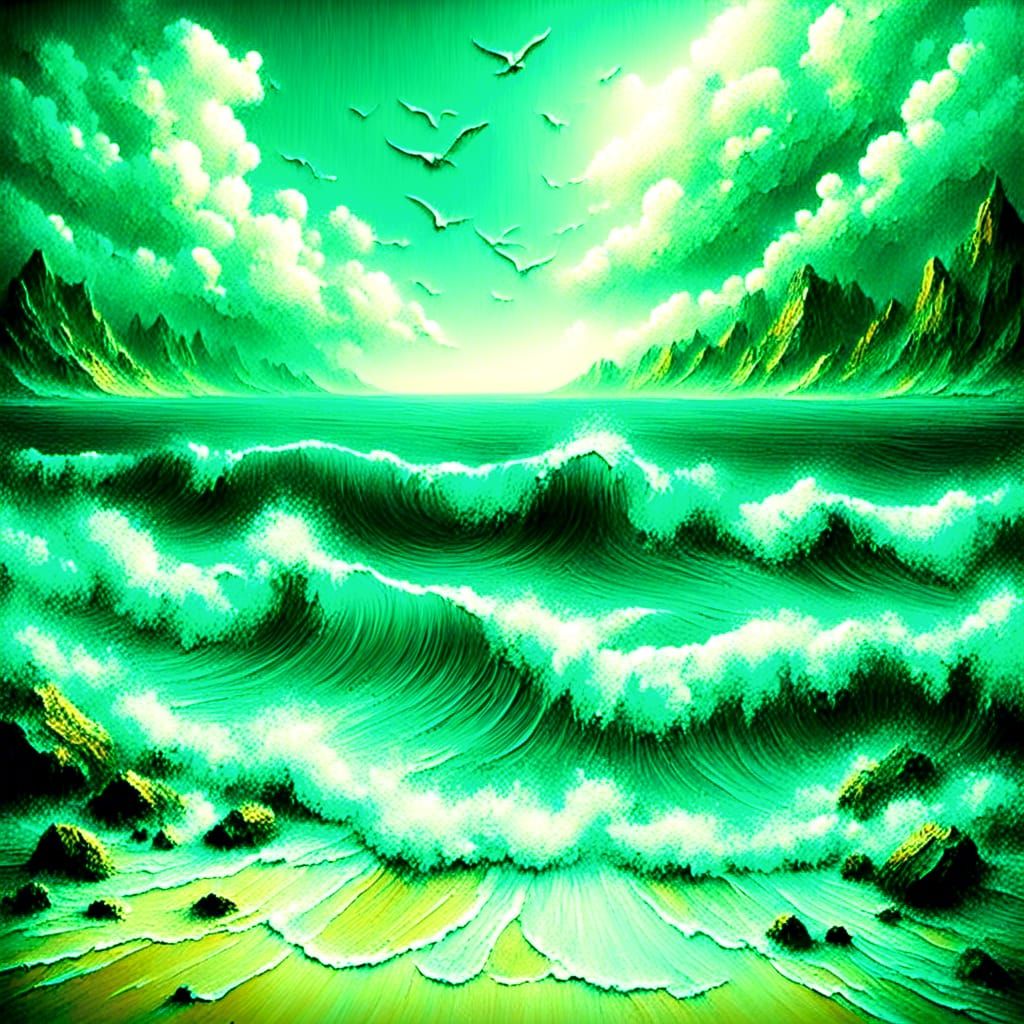 Summer Beach Landscape in Watercolor and Alcohol Ink