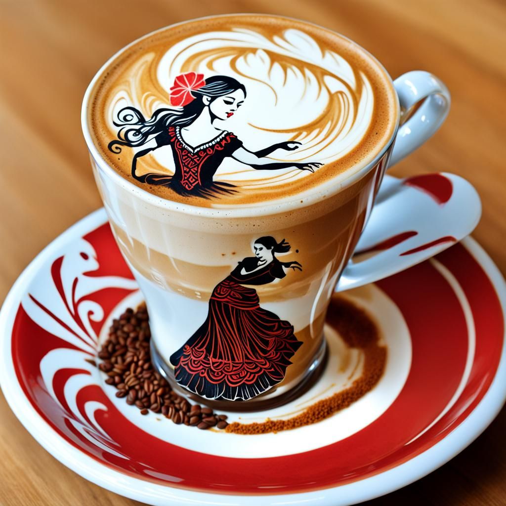 Flamenco Dancer Latte Art Coffee