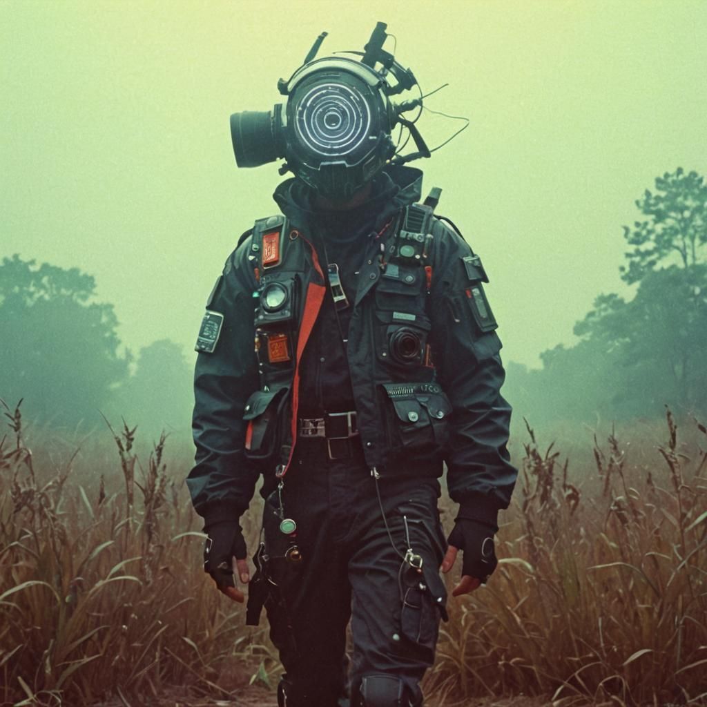 Cyberpunk Dreamcore Ranger in Liminal VHS Aesthetic