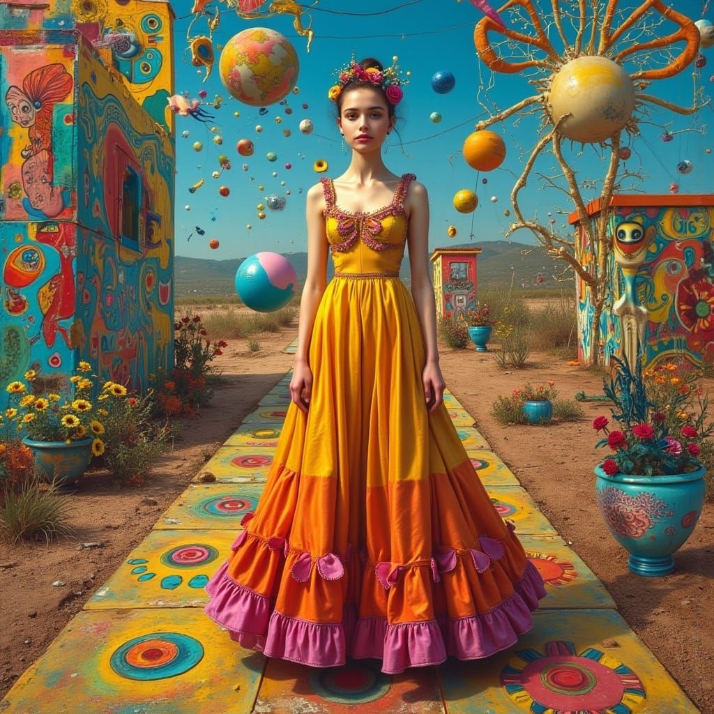 Elegant Woman in Dreamscape: Surrealist-Inspired Art