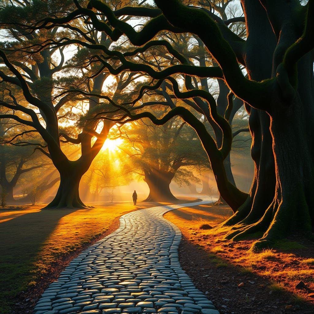 Enchanted Forest Clearing at Sunset in Impressionistic Style