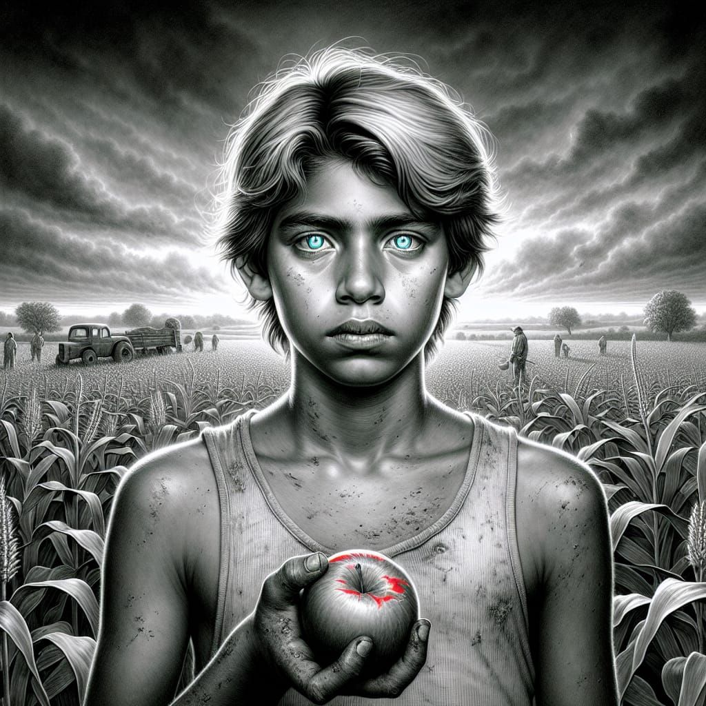 Monochrome Dystopia: Boy and the Red Apple