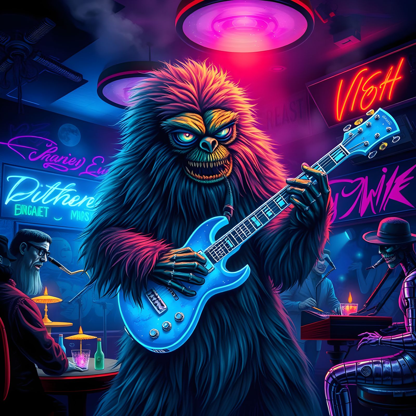 Cosmic Blues Master in a Smoky Speakeasy