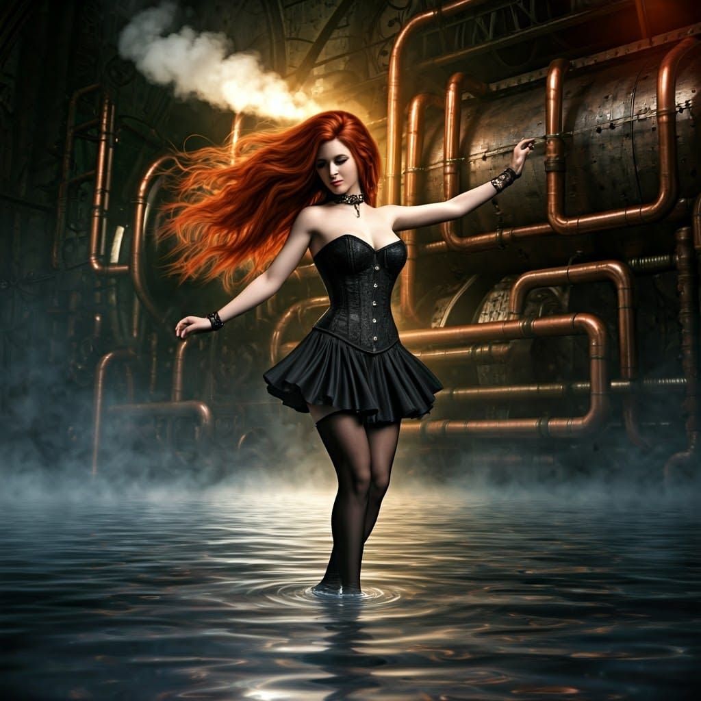 Steampunk Dancer with Red Hair on Water