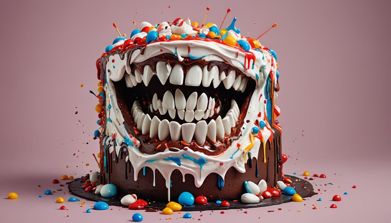 Hyperrealistic Cake with Teeth Splash Art