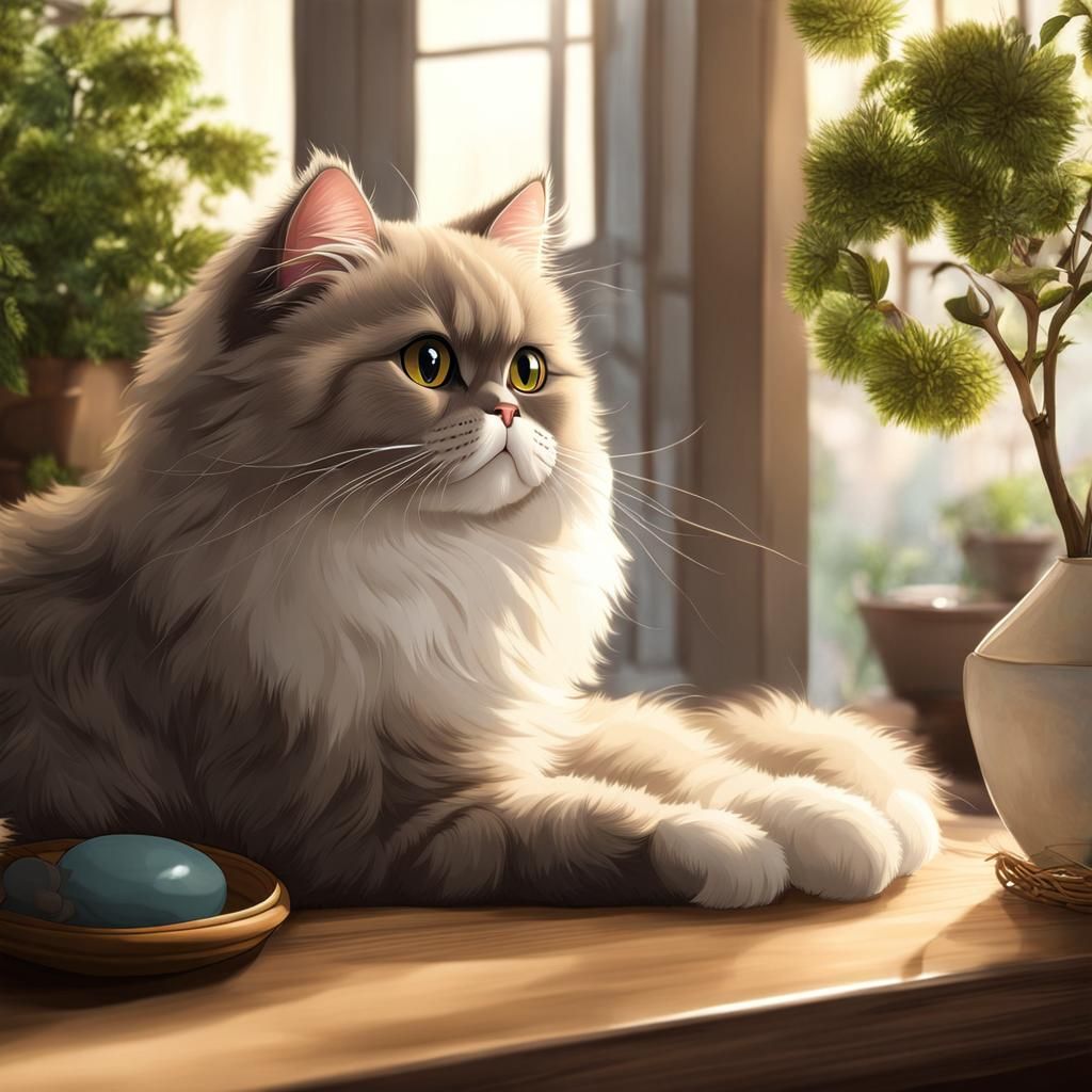 Anime Persian Cat in Home