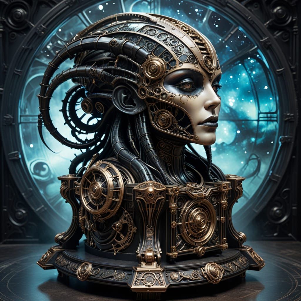 Cosmic Obsidian Music Box in Art Nouveau Style