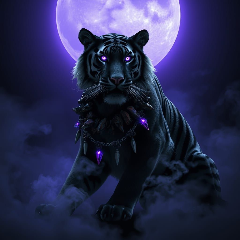 Regal Black Tiger Illuminated by Violet Moonlight