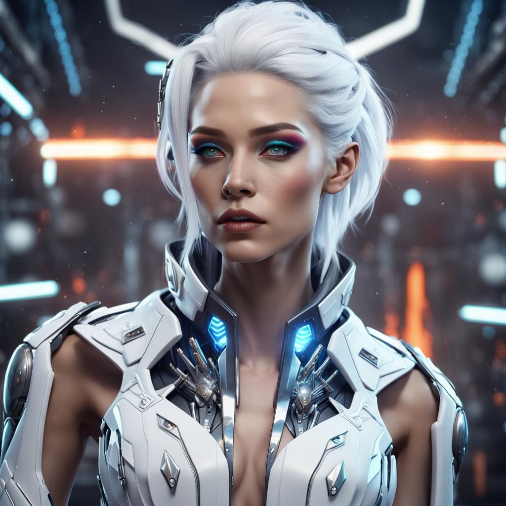 Futuristic Woman with LED Hair, Digital Art