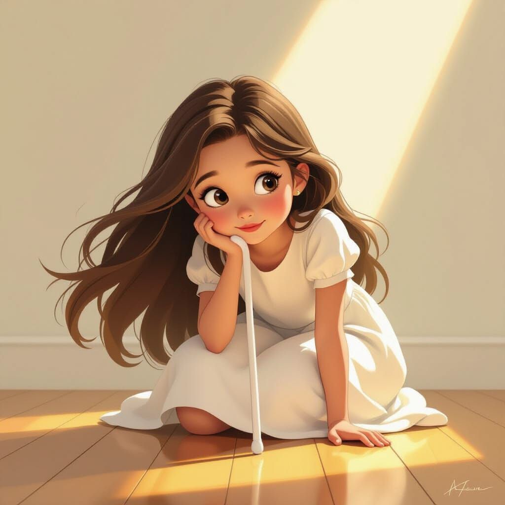 Girl Whispering Secret with White Cane in Illustrative Style