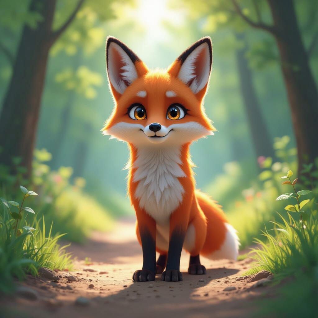 Clever Fox on Forest Path in Anime Comic Style