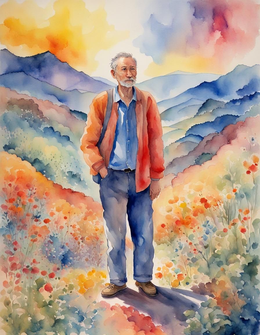 Vibrant Watercolor Landscape in Anime Style