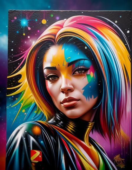 Human Exploring New Planets in Graffiti Art Style