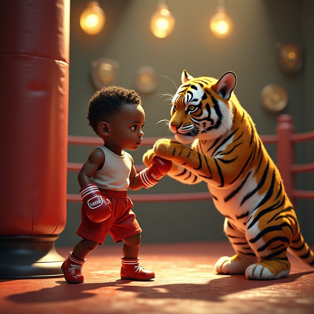 Young Mike Tyson Trains for Glory with Fierce Bengal Tiger