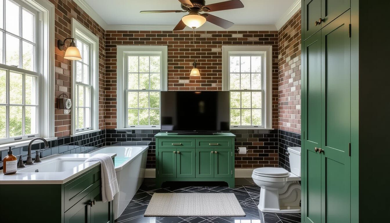 Victorian Bathroom with TV in Photorealistic Style