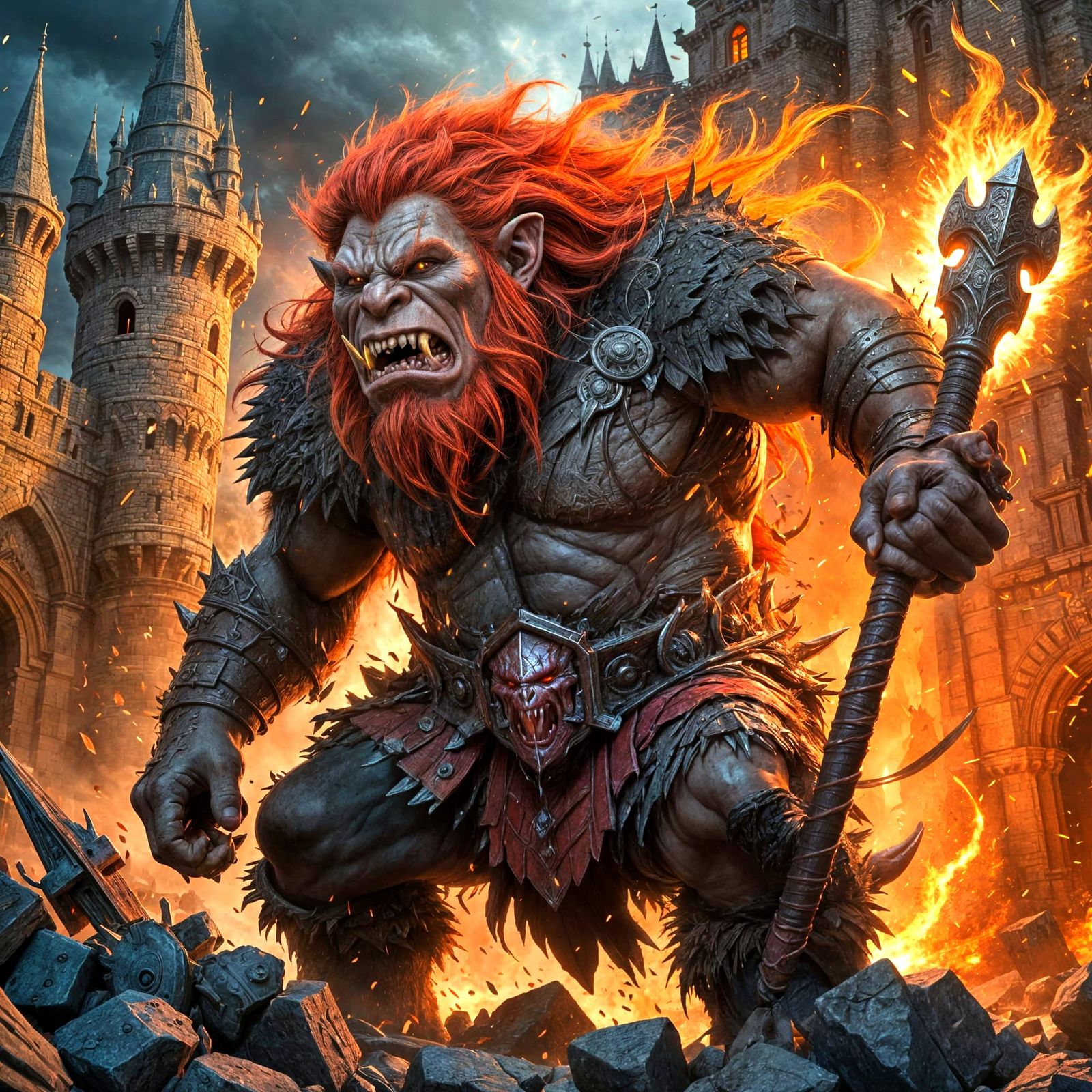 Giant Red Haired Troll Wreaks Havoc in Dark Fantasy