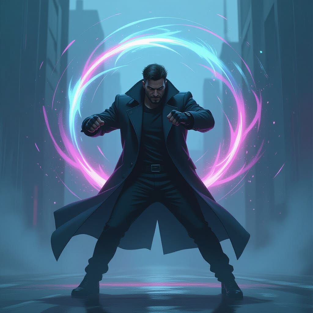 Powerful Punch with Swirling Aura in Digital Art Style