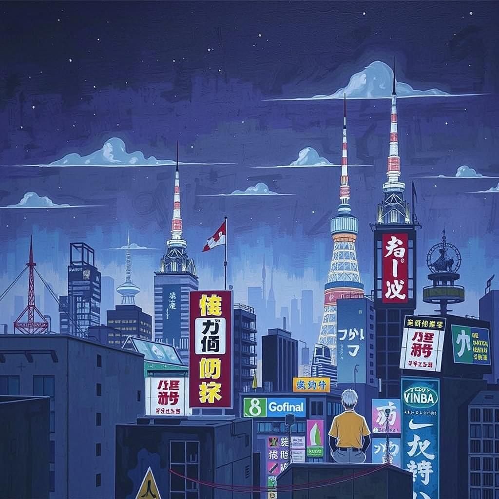 Futuristic Tokyo Skyline Acrylic Painting